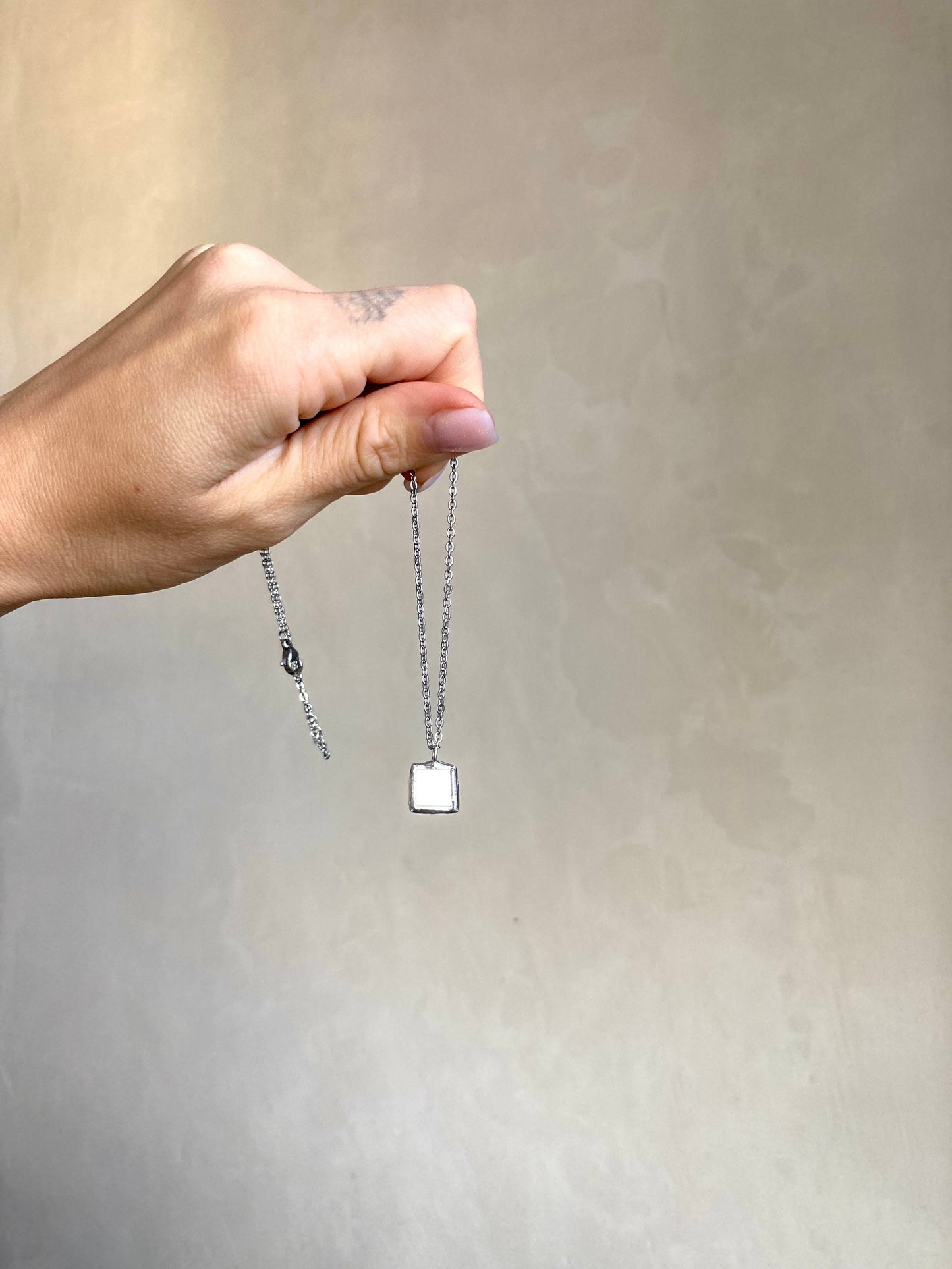 Stained Glass Mirror Necklace: Geometric Square Pendant (10mm)