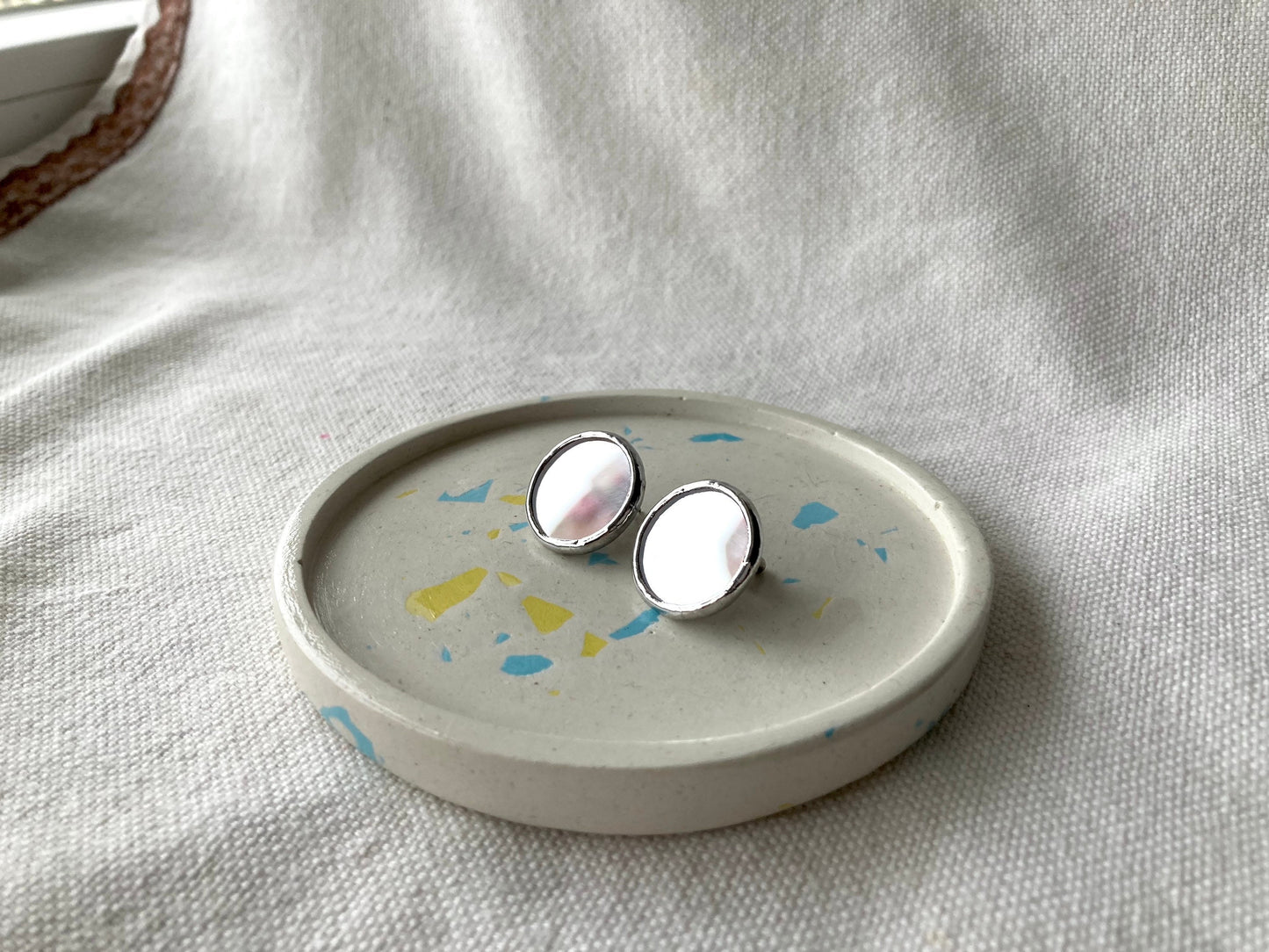 Stained Glass Mirror Stud Earrings: Stainless Steel, Minimalist Jewelry, 10 mm, 20 mm