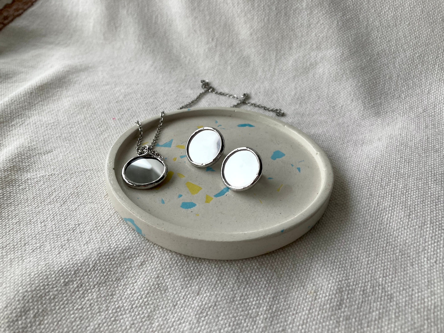 Stained Glass Mirror Stud Earrings: Stainless Steel, Minimalist Jewelry, 10 mm, 20 mm