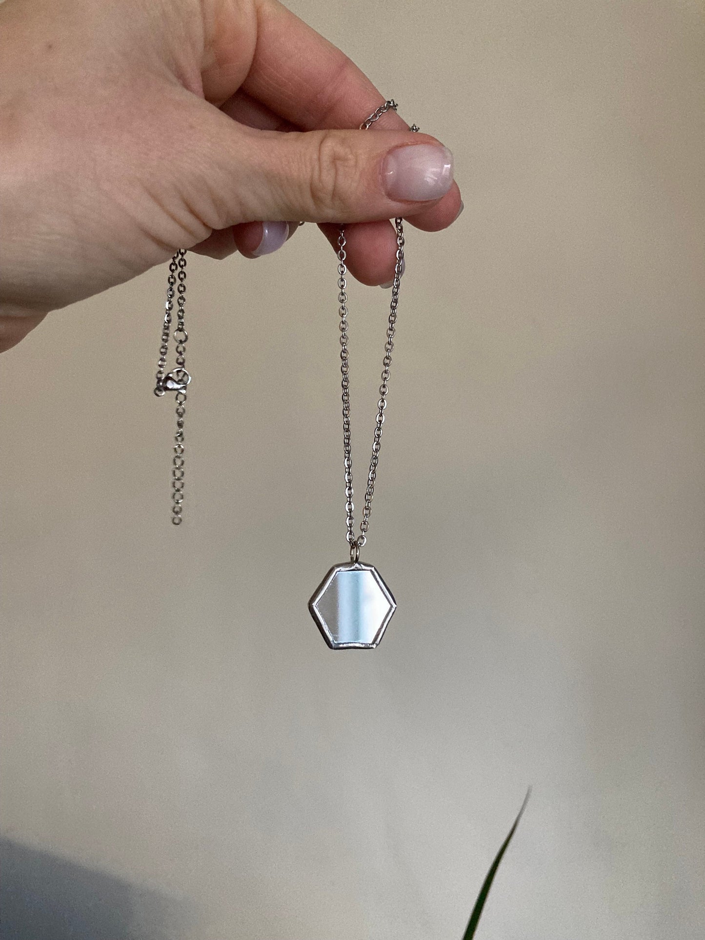 Hexagonal Mirror Pendant: Stained Glass Necklace, Looking Glass Jewelry