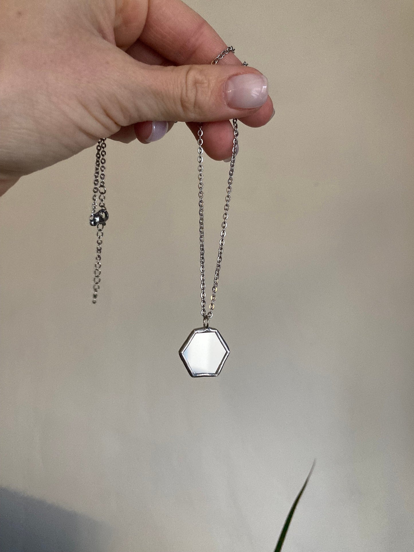 Hexagonal Mirror Pendant: Stained Glass Necklace, Looking Glass Jewelry