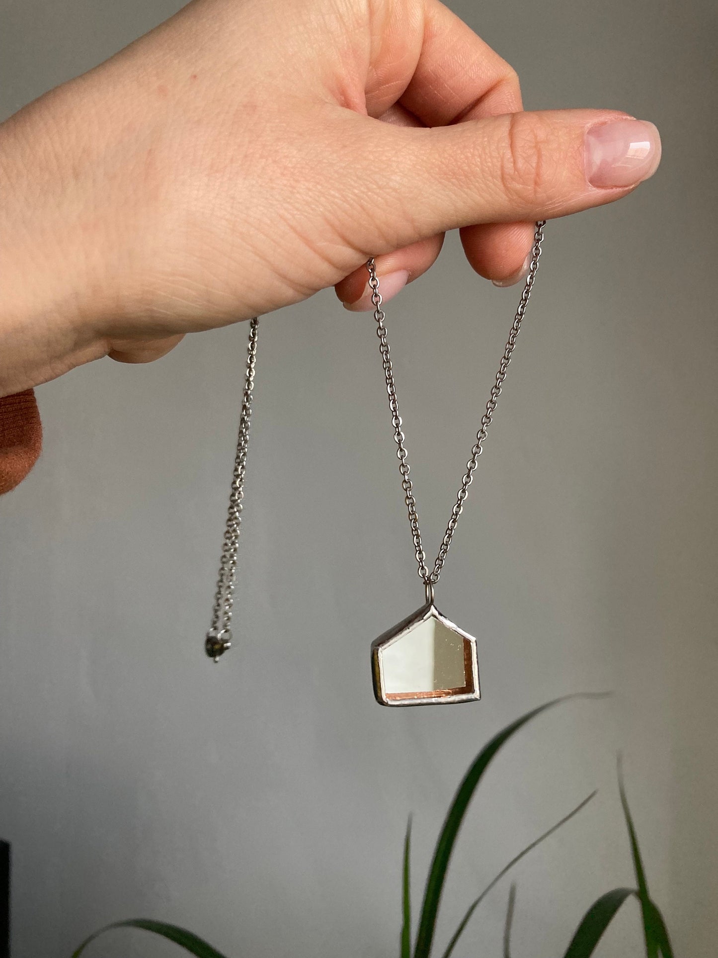Stained Glass House Mirror Pendant Necklace