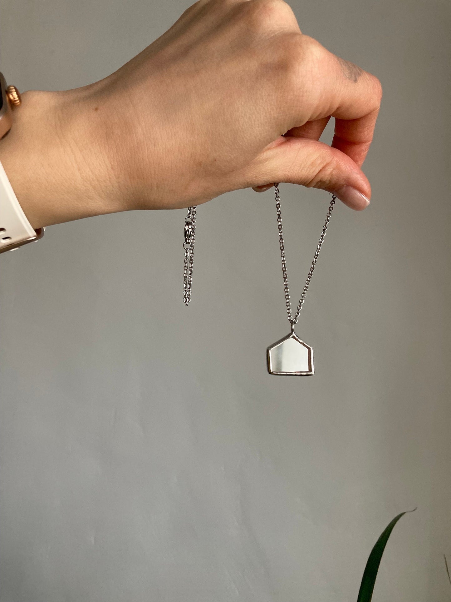 Stained Glass House Mirror Pendant Necklace