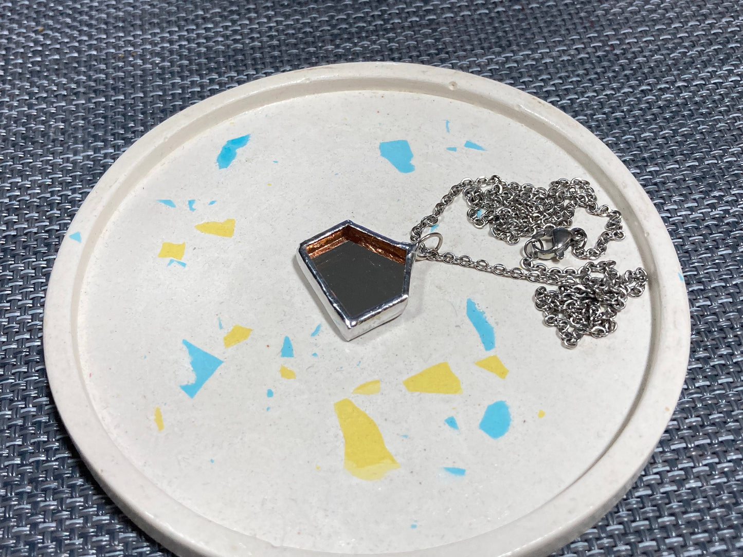 Stained Glass House Mirror Pendant Necklace