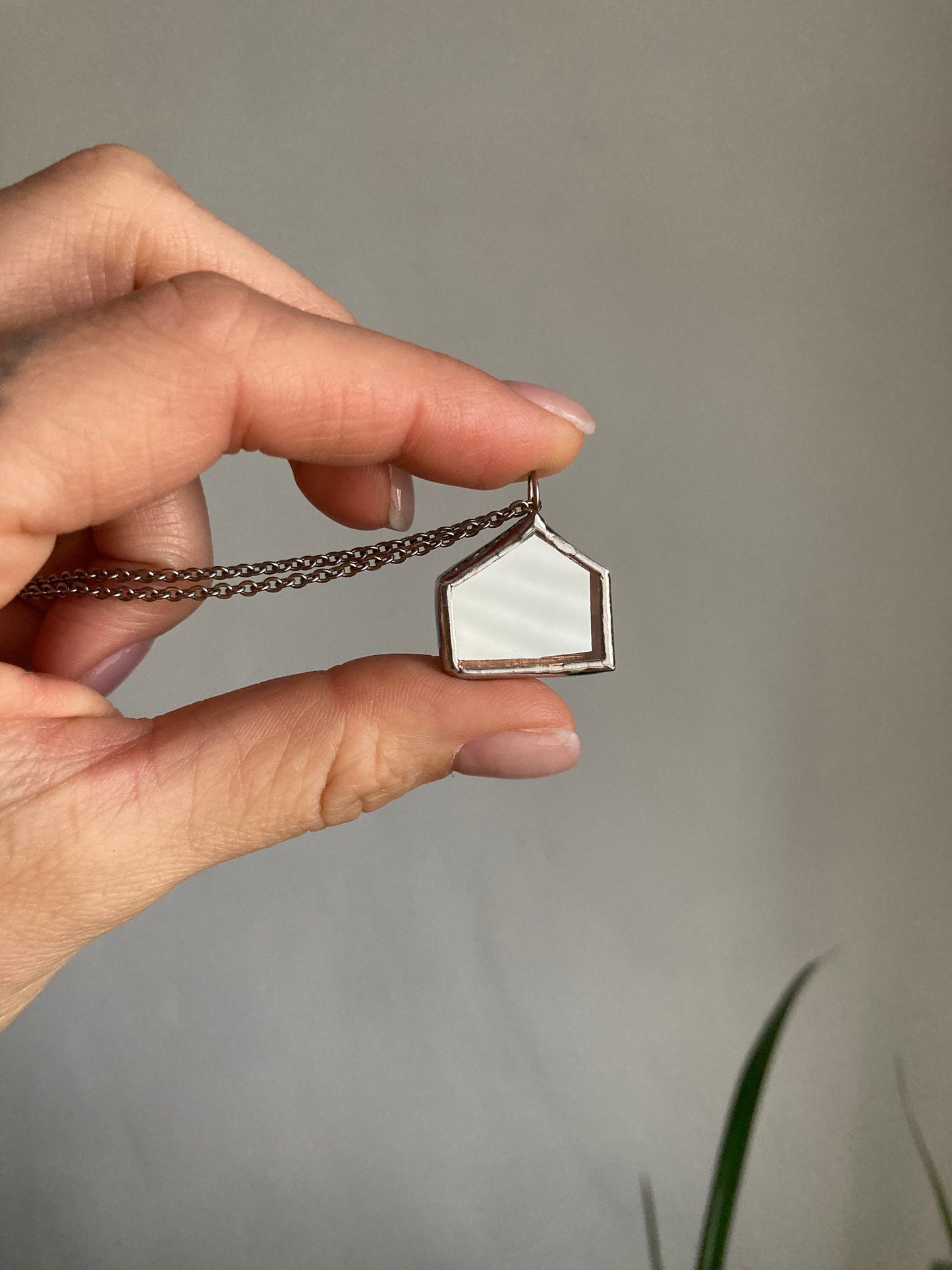 Stained Glass House Mirror Pendant Necklace