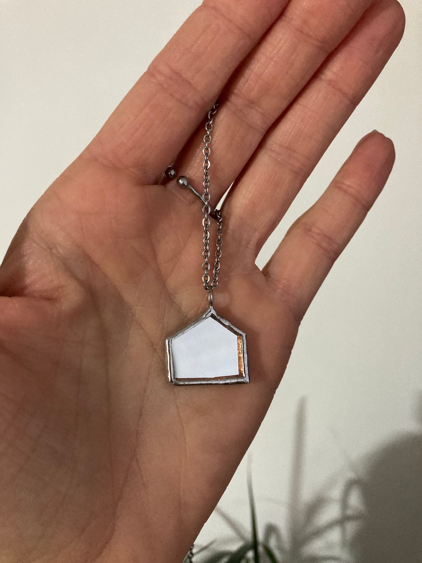 Stained Glass House Mirror Pendant Necklace