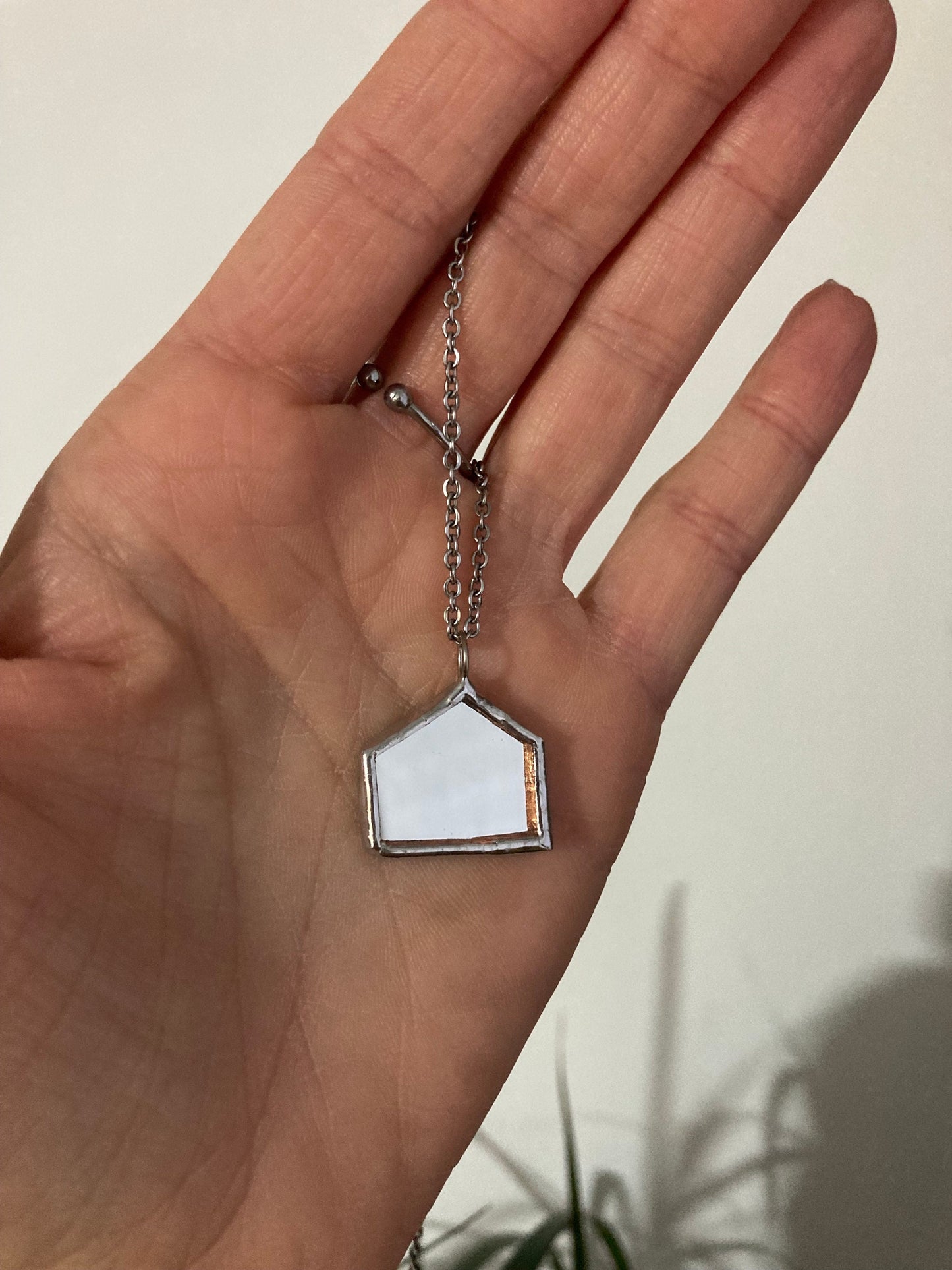 Stained Glass House Mirror Pendant Necklace