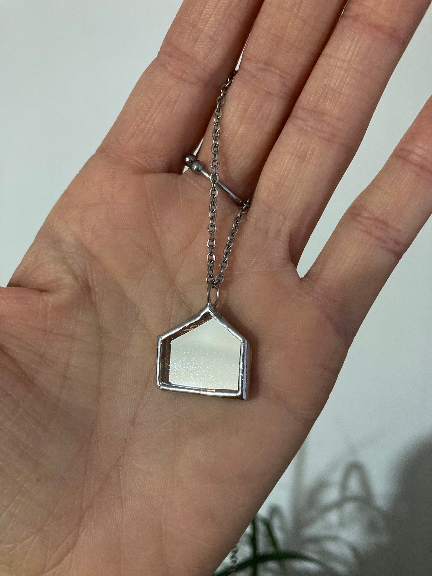 Stained Glass House Mirror Pendant Necklace