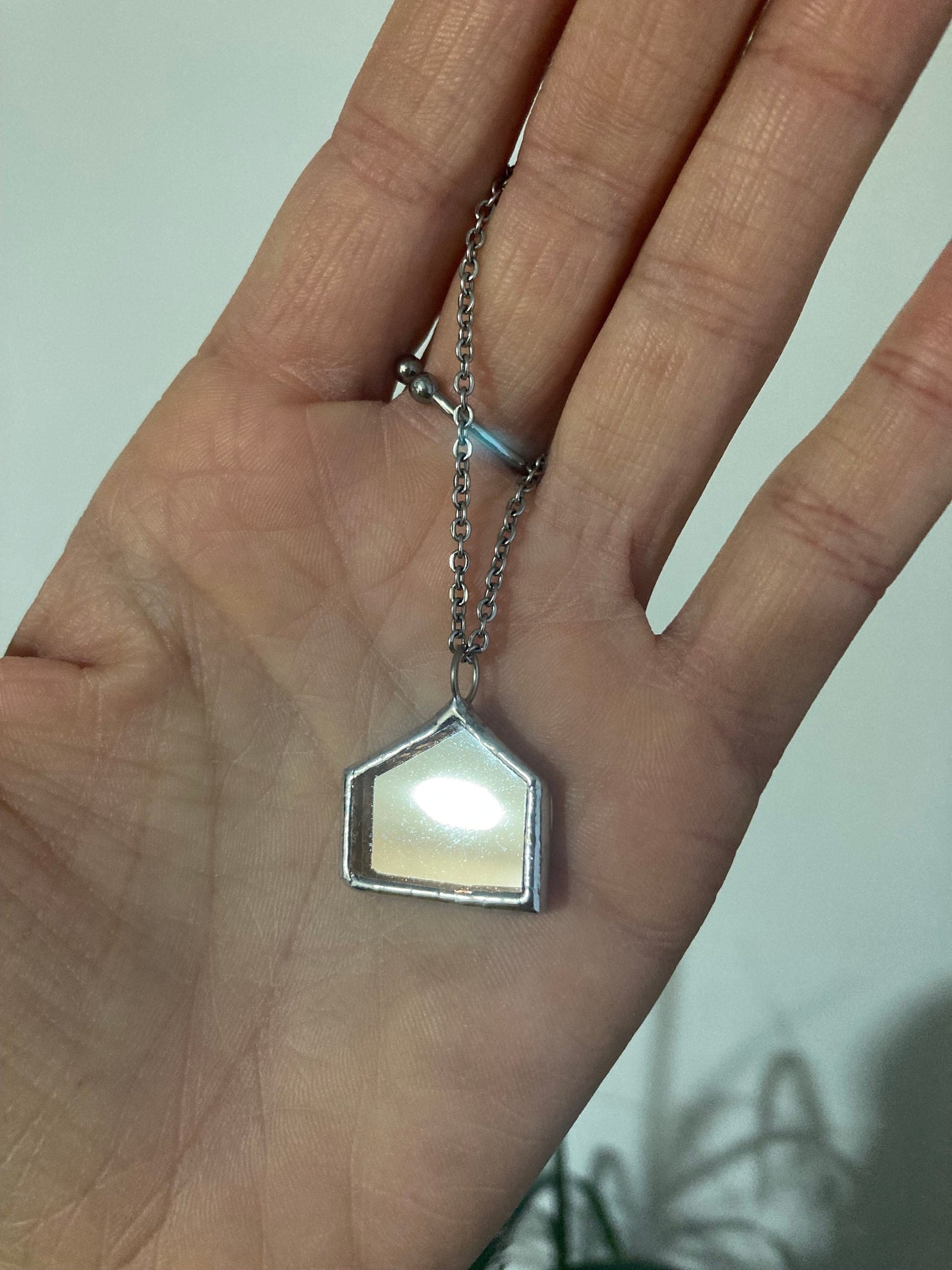 Stained Glass House Mirror Pendant Necklace
