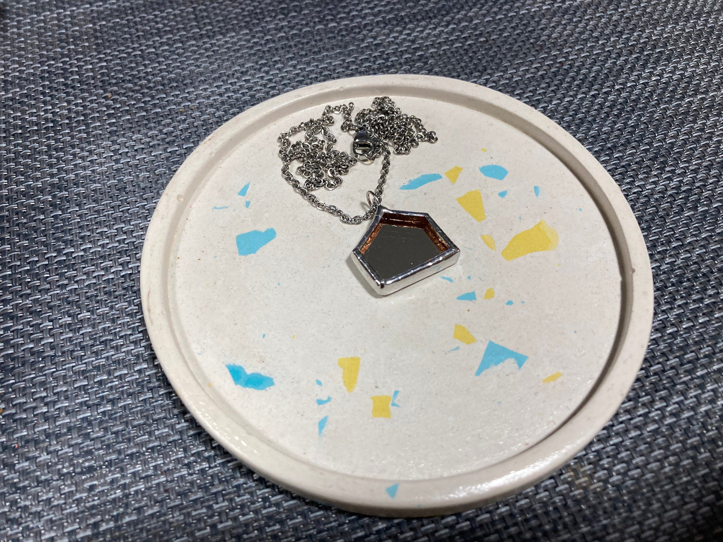 Stained Glass House Mirror Pendant Necklace