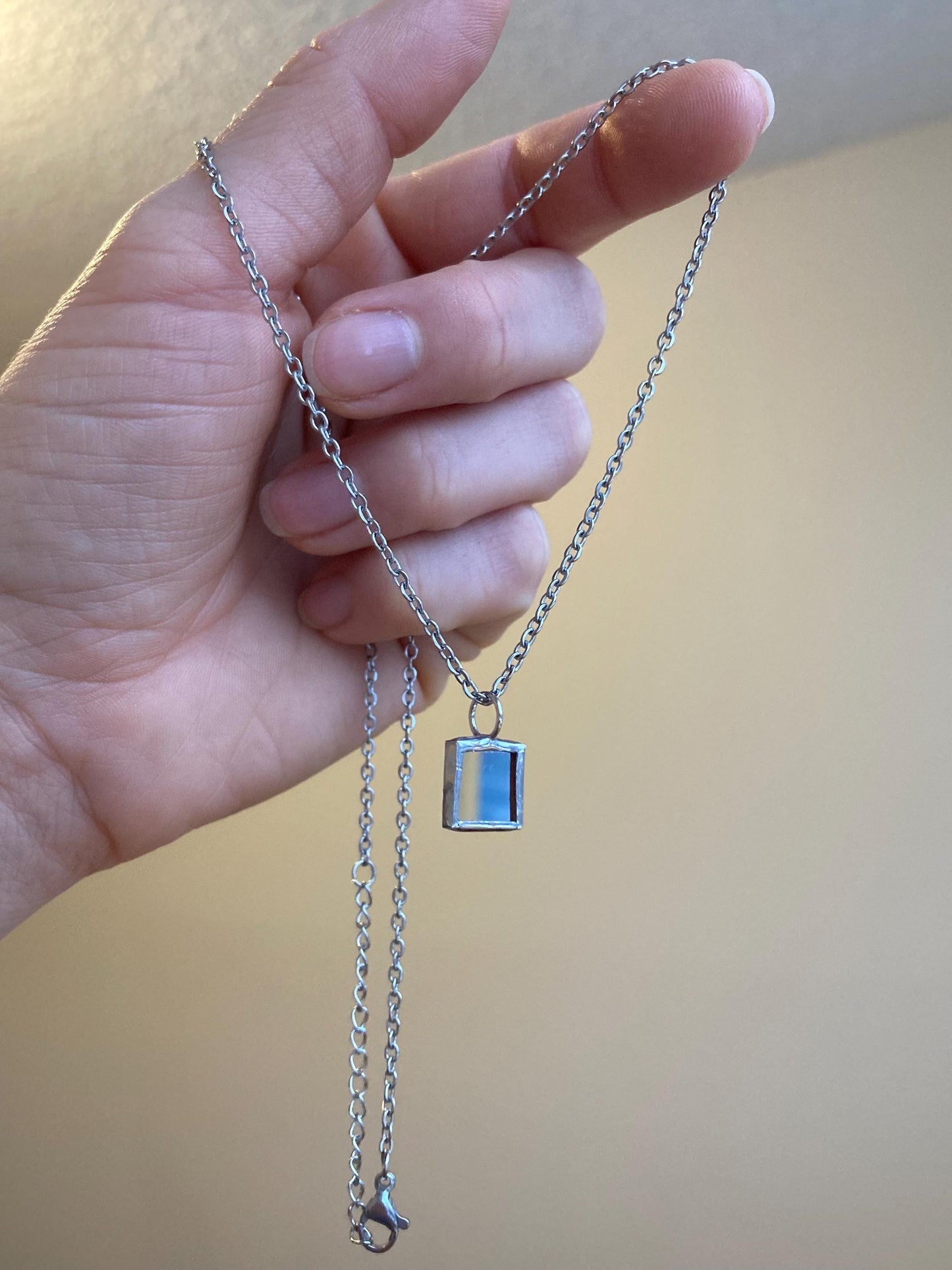 Stained Glass Mirror Necklace: Geometric Square Pendant (10mm)