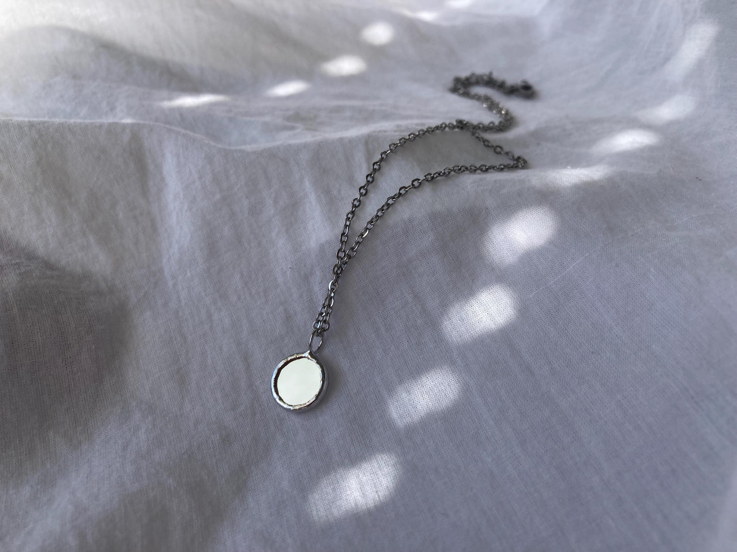 Stained Glass Mirror Necklace: Handmade Double-Sided Pendant
