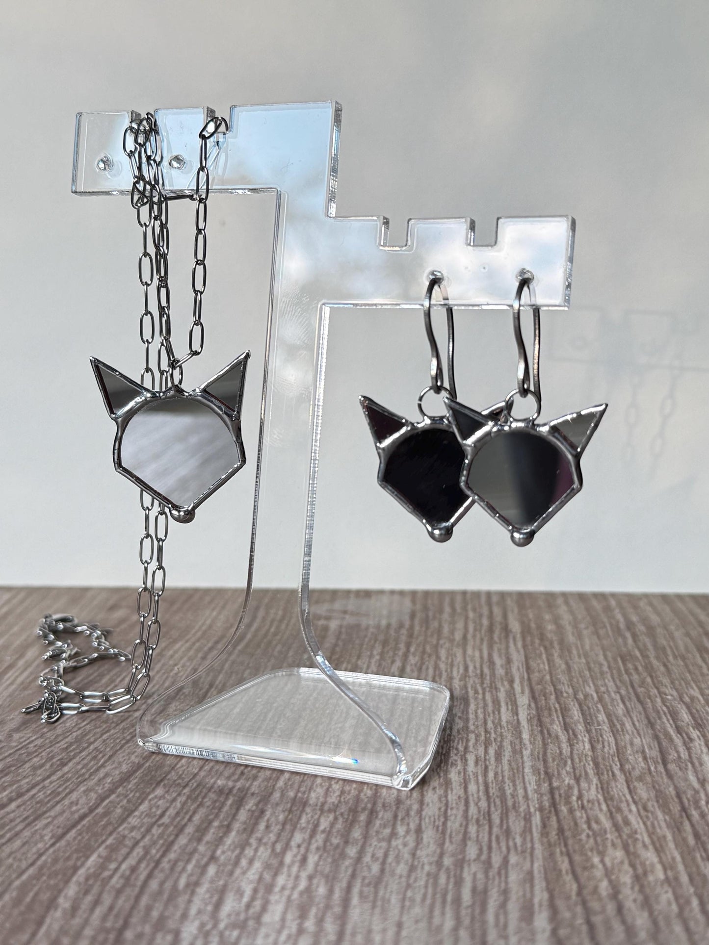 Stained Mirror Fox Earrings, Glass Jewelry, Animal jewelry style β Handmade Fox Head, Cute Animal Earrings