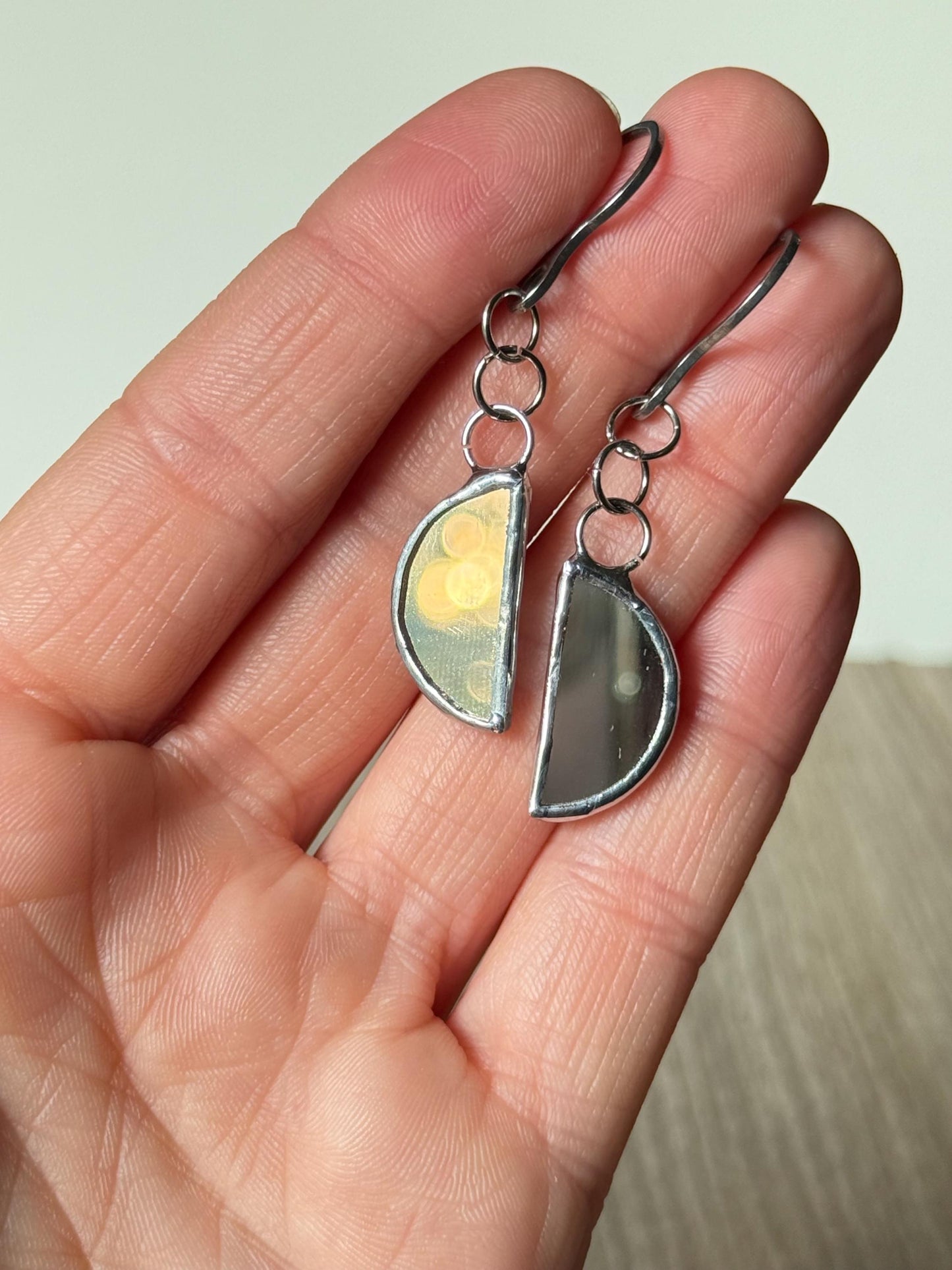 Moons earrings, Stained glass earrings, Mirror moon earrings, Minimalist earrings, Protection jewelry