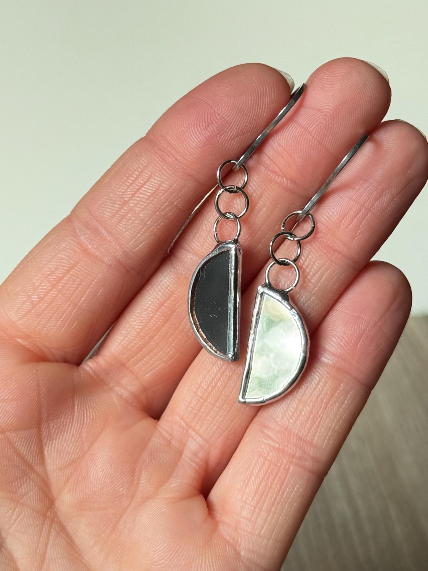 Moons earrings, Stained glass earrings, Mirror moon earrings, Minimalist earrings, Protection jewelry