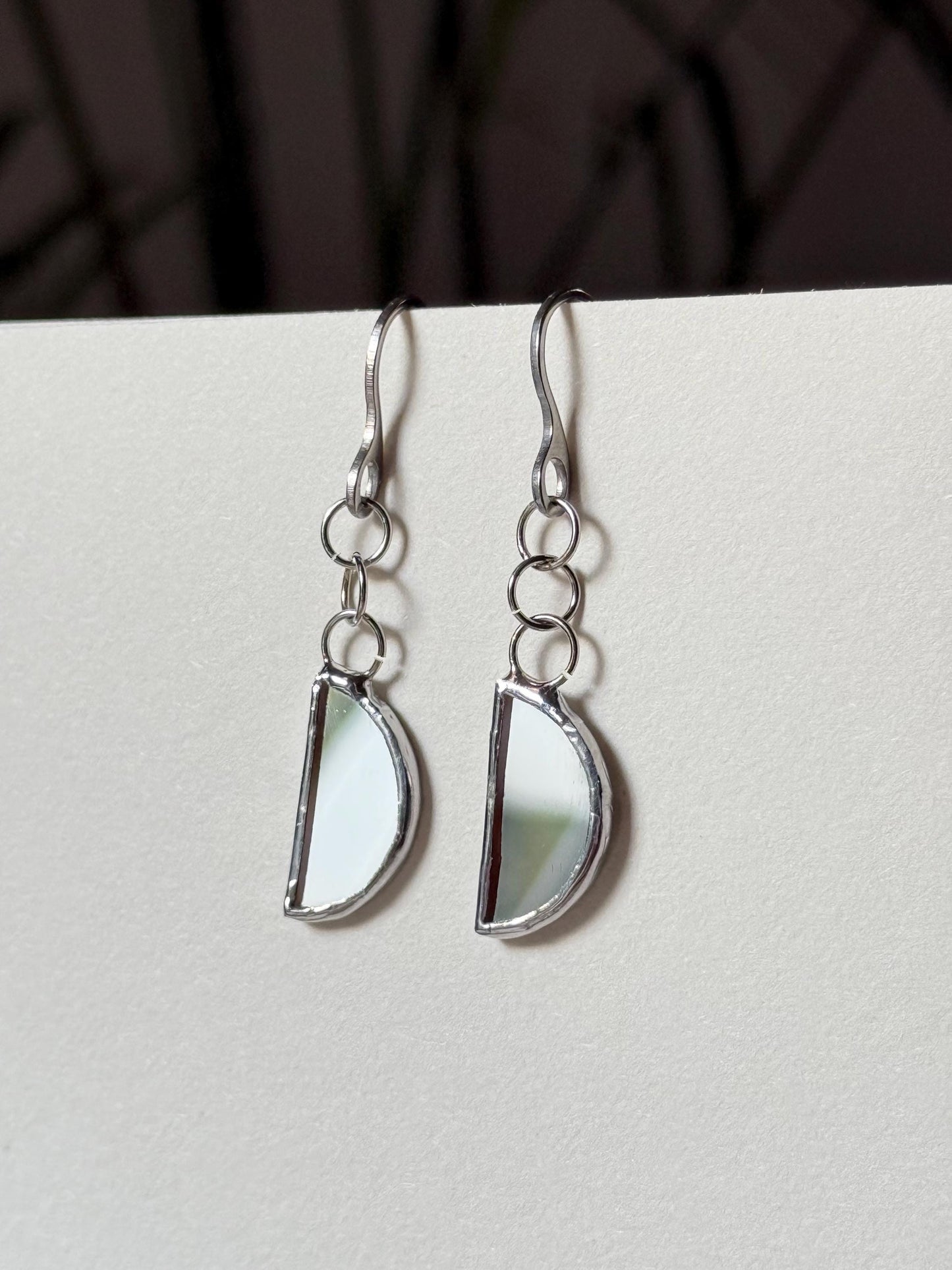 Moons earrings, Stained glass earrings, Mirror moon earrings, Minimalist earrings, Protection jewelry