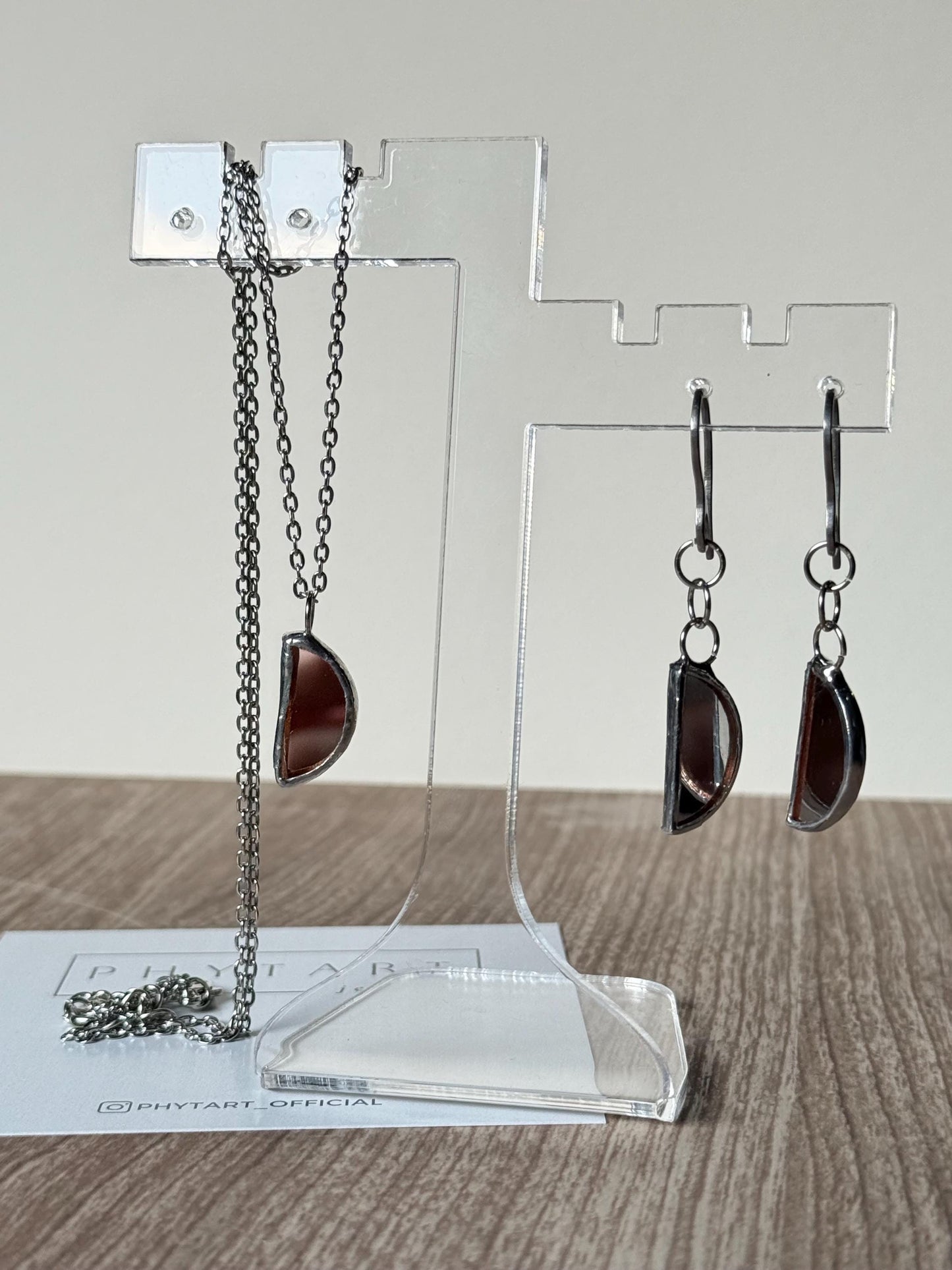 Moons earrings, Stained glass earrings, Mirror moon earrings, Minimalist earrings, Protection jewelry