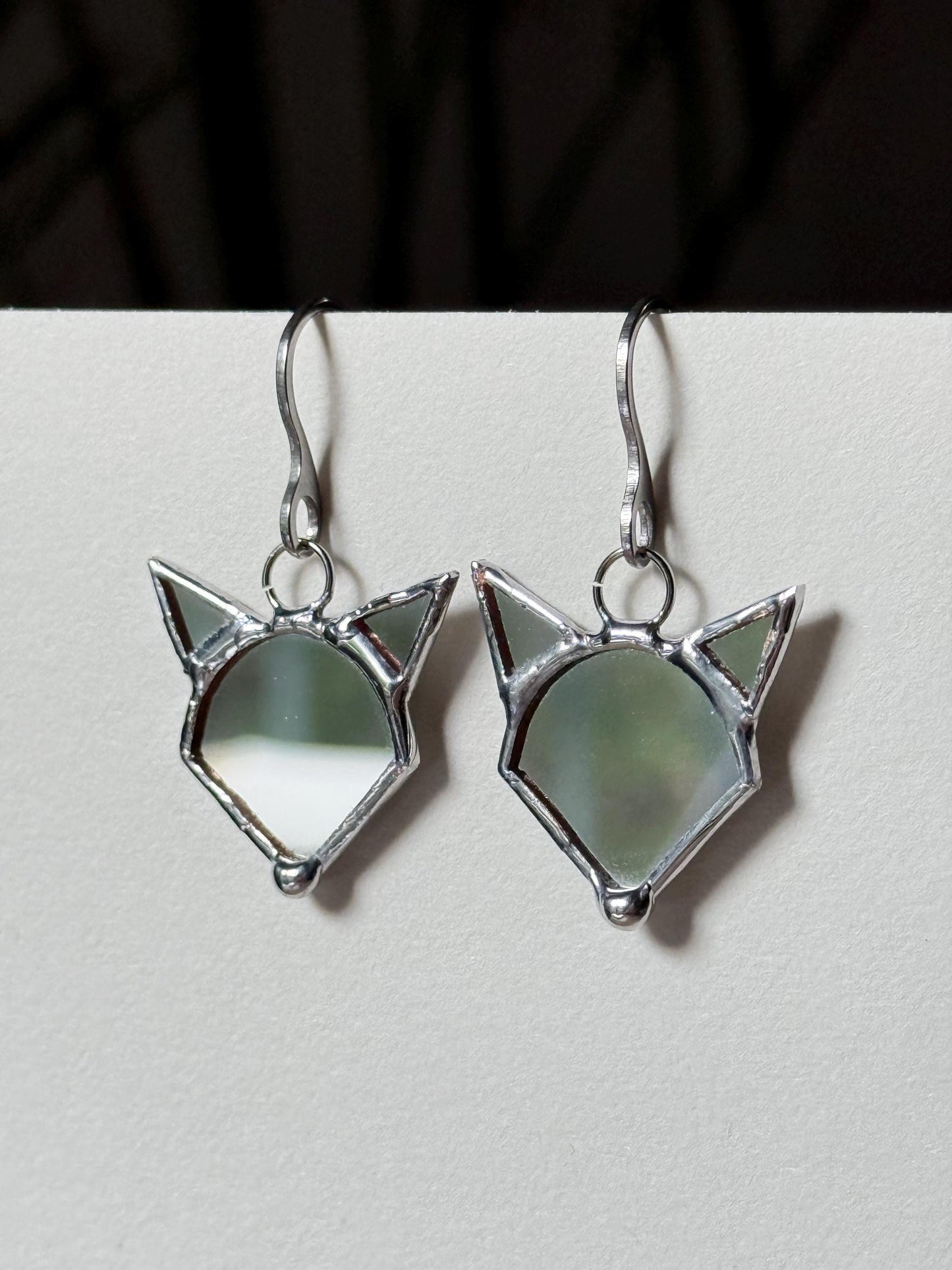 Stained Mirror Fox Earrings, Glass Jewelry, Animal jewelry style β Handmade Fox Head, Cute Animal Earrings