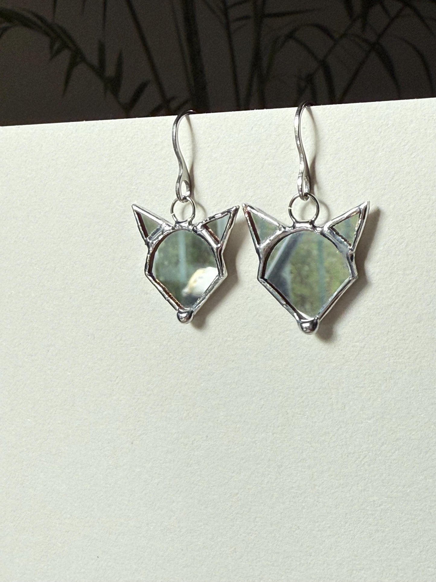 Stained Mirror Fox Earrings, Glass Jewelry, Animal jewelry style β Handmade Fox Head, Cute Animal Earrings