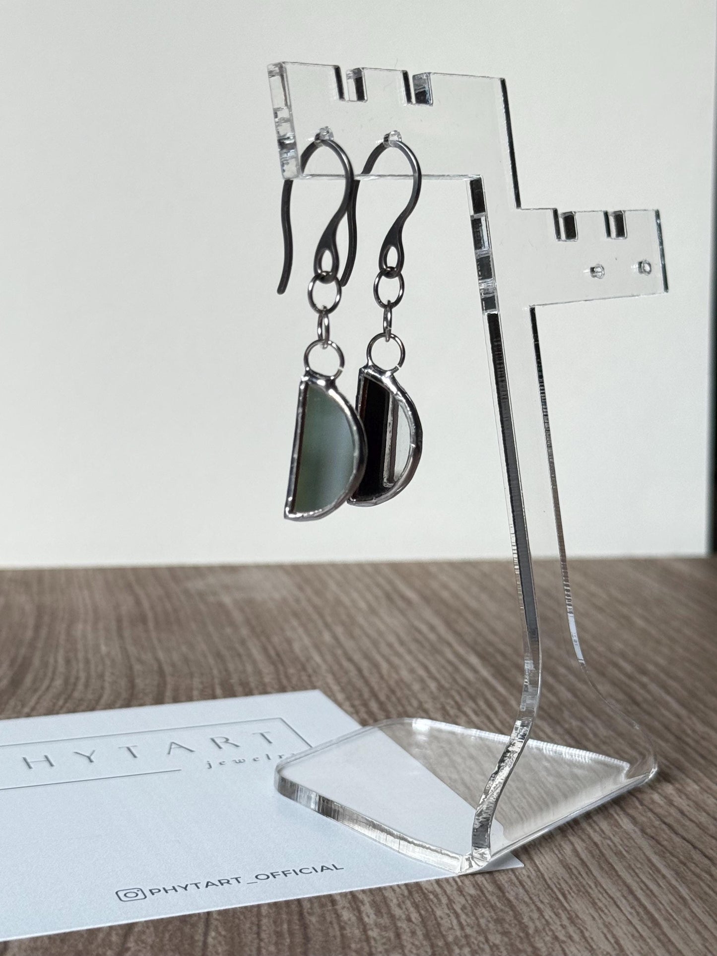 Moons earrings, Stained glass earrings, Mirror moon earrings, Minimalist earrings, Protection jewelry