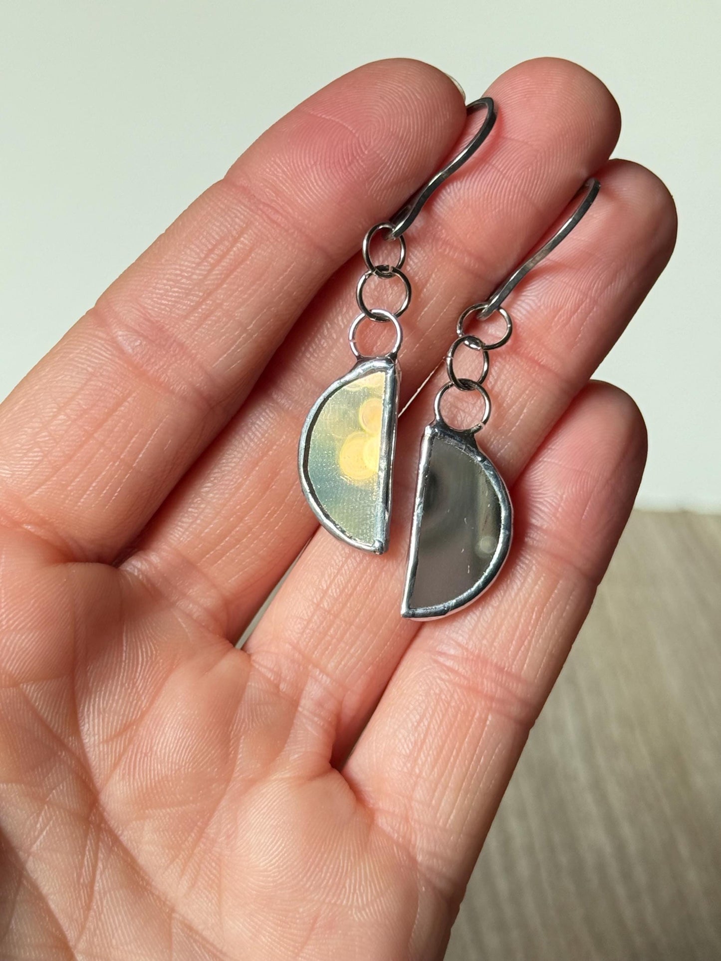 Moons earrings, Stained glass earrings, Mirror moon earrings, Minimalist earrings, Protection jewelry
