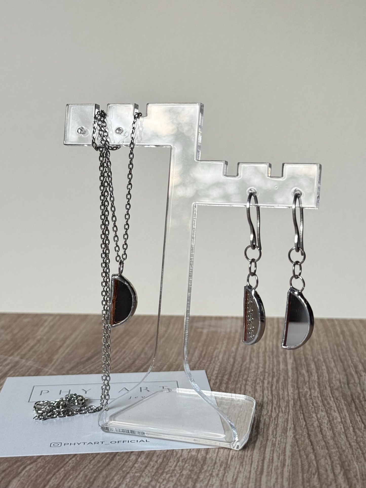 Moons earrings, Stained glass earrings, Mirror moon earrings, Minimalist earrings, Protection jewelry