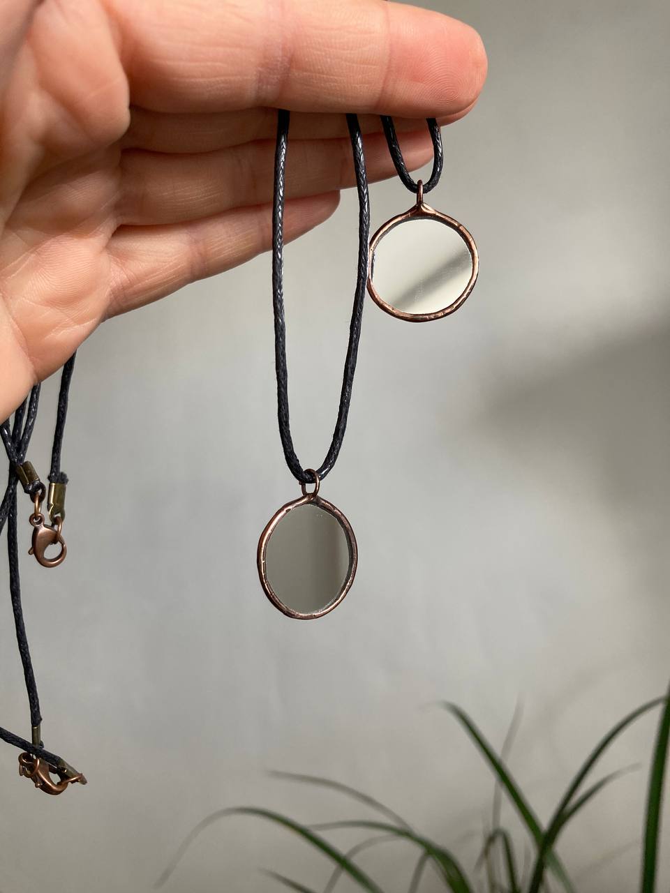 Small Round Mirror Pendant 18 mm, Stained glass Necklace