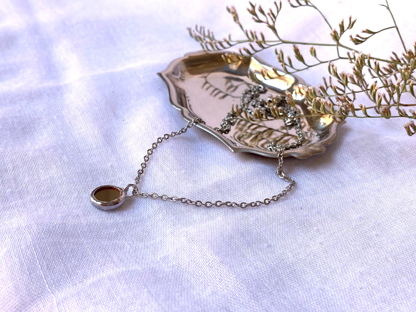 Small Mirror Necklace, 10 mm, Both side mirror, Stained glass Necklace, Looking Glass Jewelry, Round mirror pendant