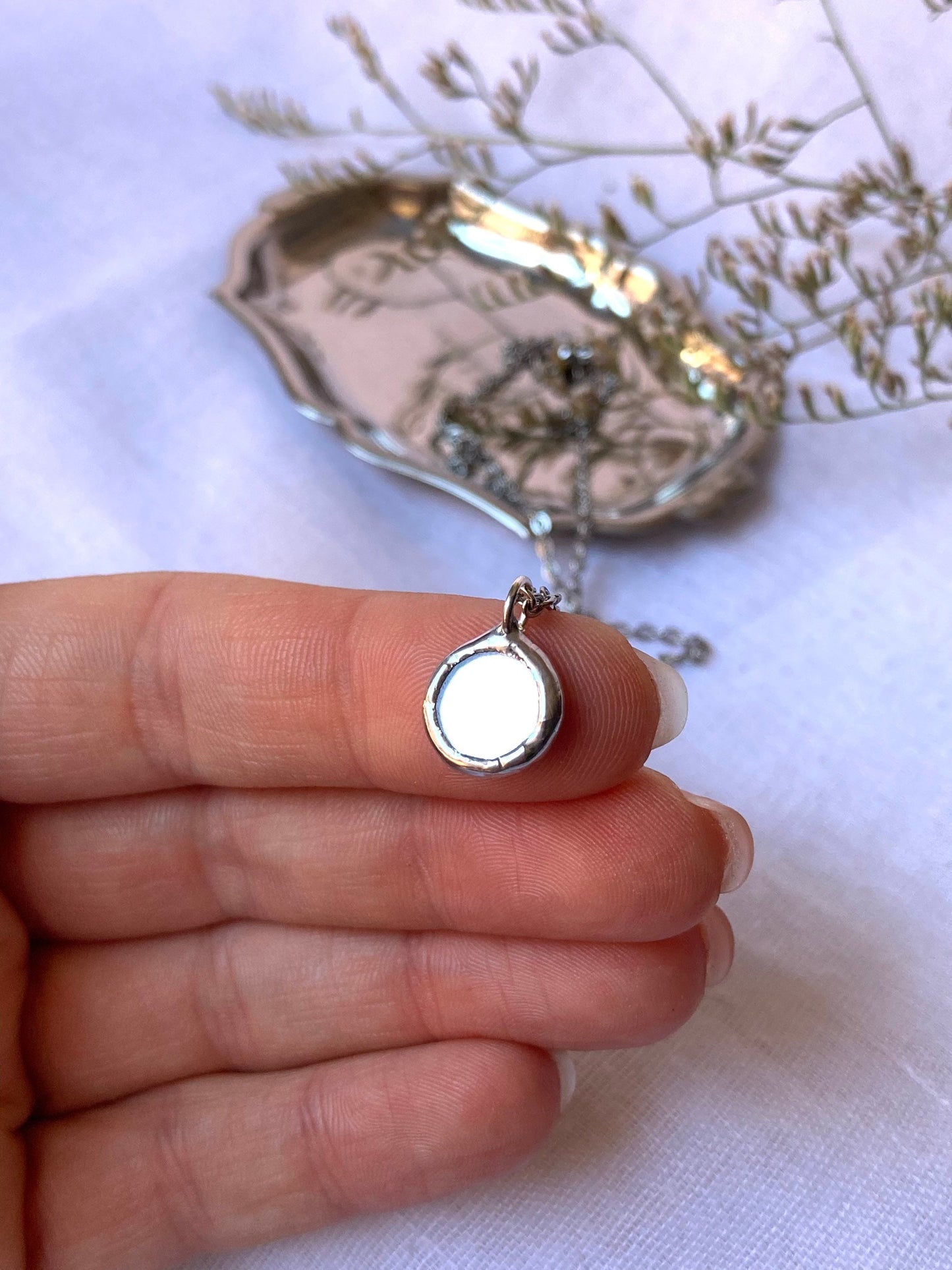 Small Mirror Necklace, 10 mm, Both side mirror, Stained glass Necklace, Looking Glass Jewelry, Round mirror pendant