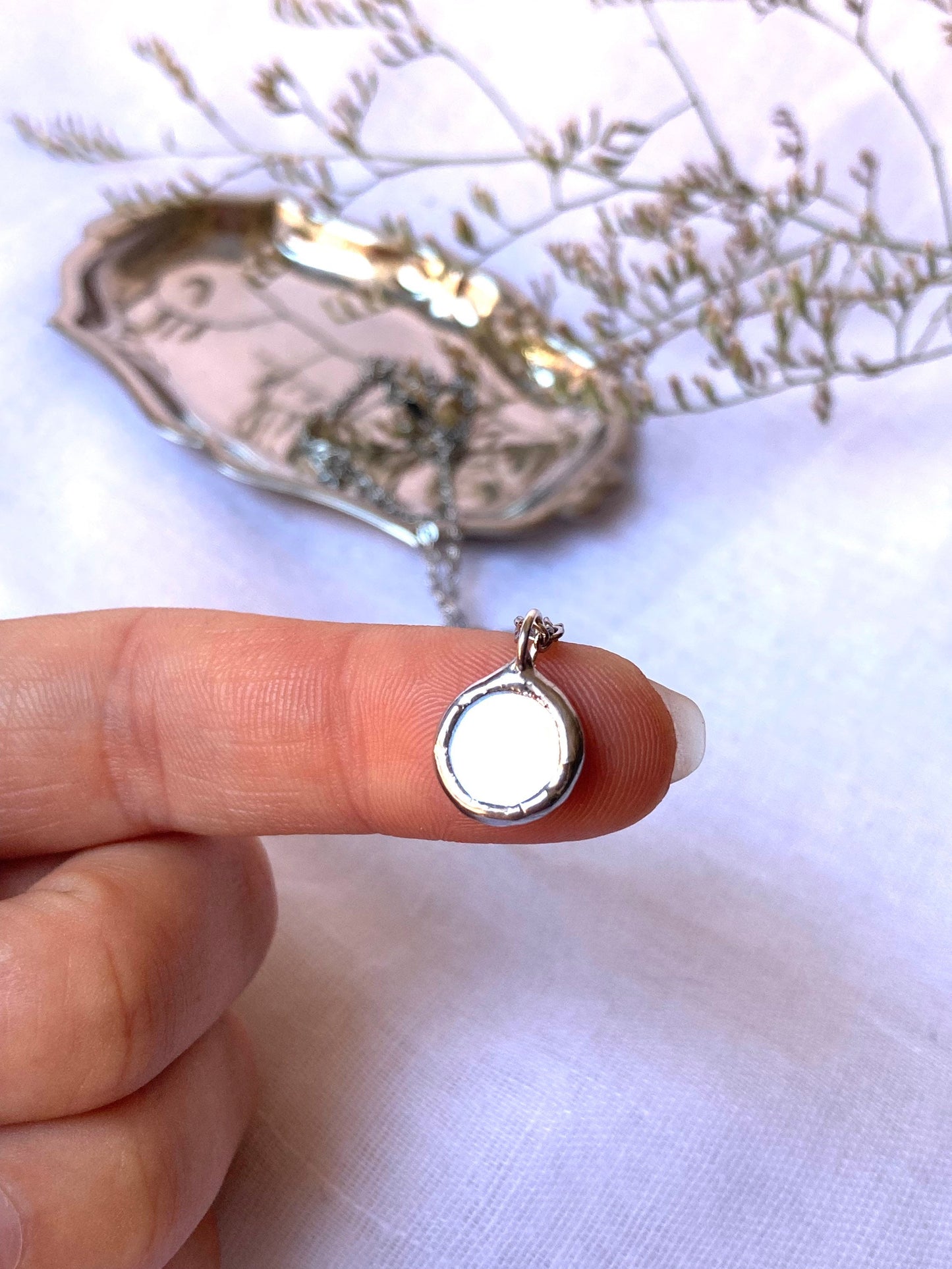 Small Mirror Necklace, 10 mm, Both side mirror, Stained glass Necklace, Looking Glass Jewelry, Round mirror pendant
