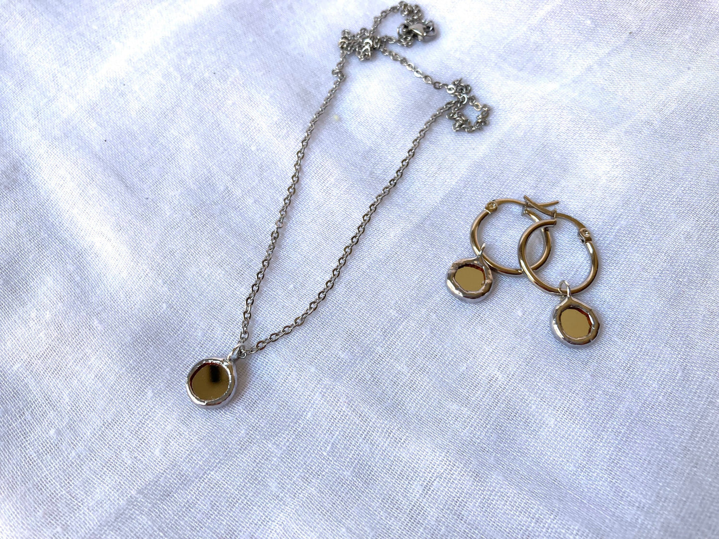Stained glass earrings, Minimalist earrings, Round Circle Mirror Earrings, Statement earrings for women, Stainless steel