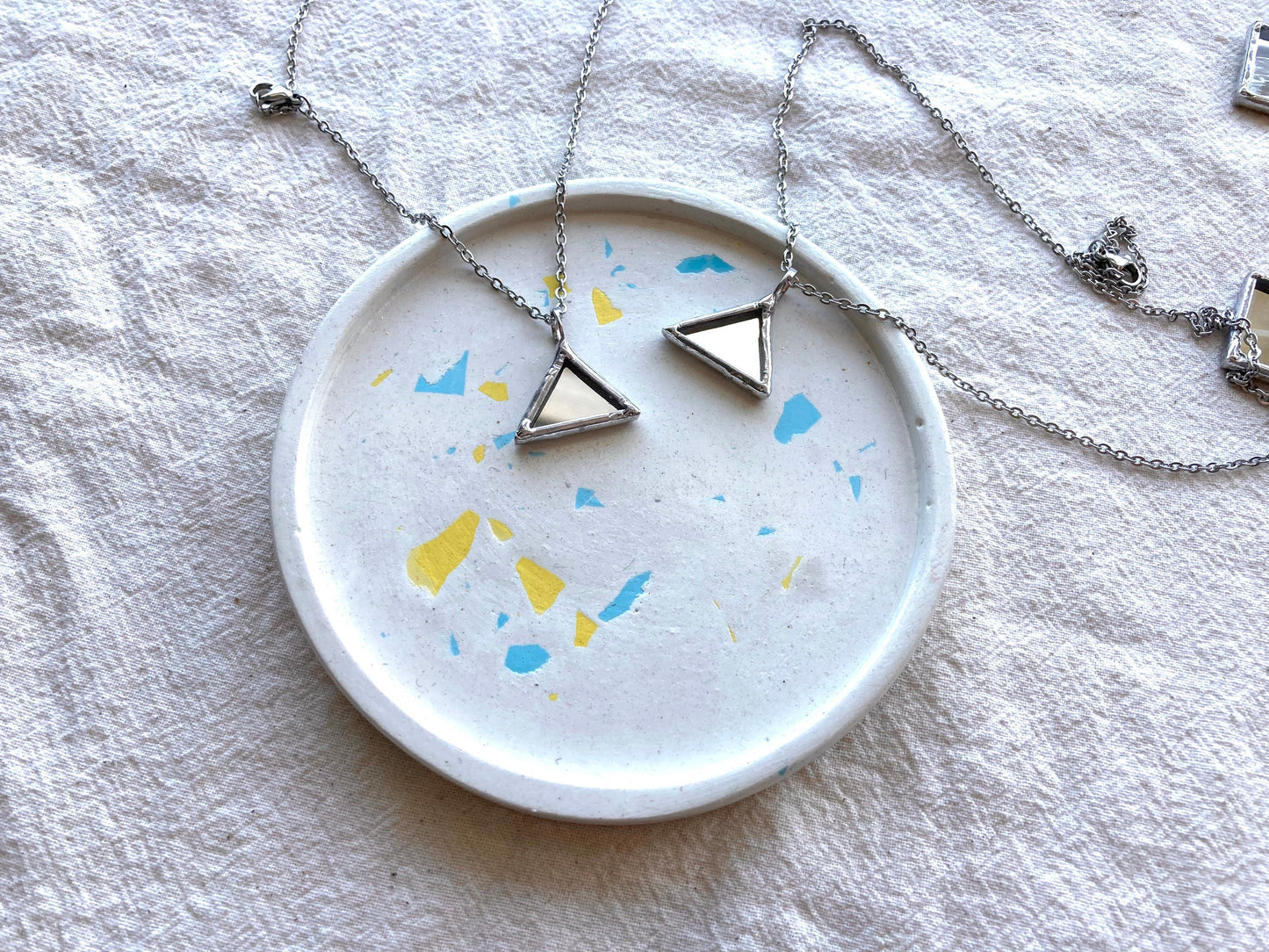 Stained Mirror tiny necklace, Stained glass jewelry, tiny triangle pendant, Mirror pendant