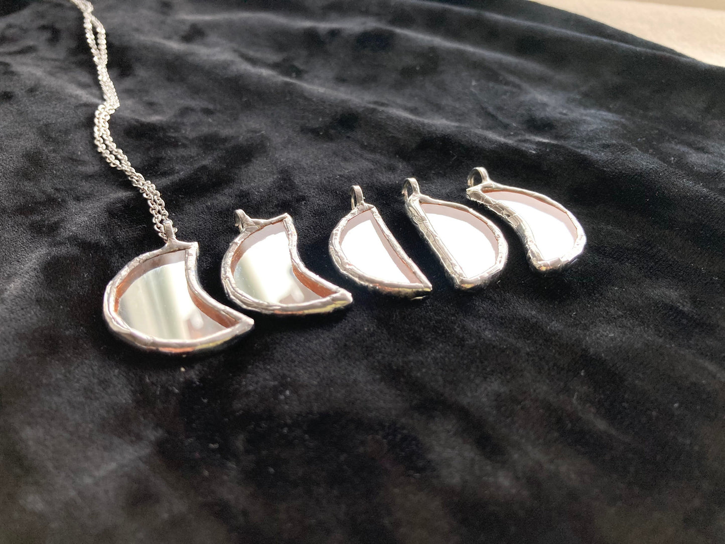 Small Mirror Moon Pendant, Stained glass Necklace, Amulet Glass Jewelry, Protection Moon mirror pendant