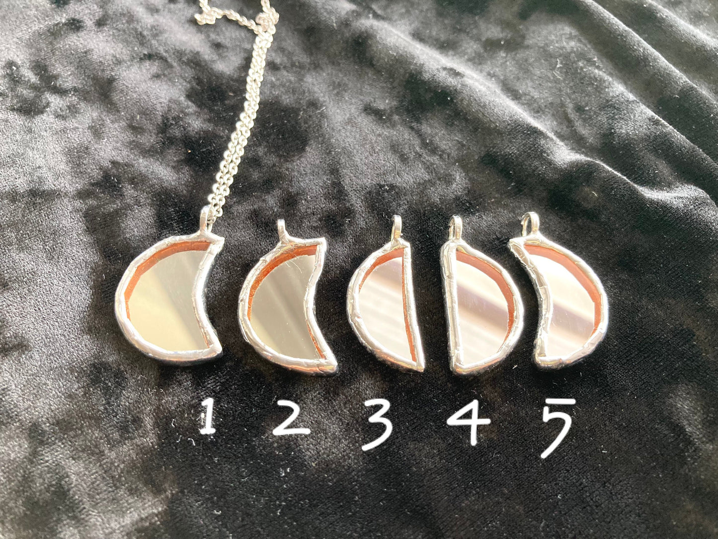 Small Mirror Moon Pendant, Stained glass Necklace, Amulet Glass Jewelry, Protection Moon mirror pendant