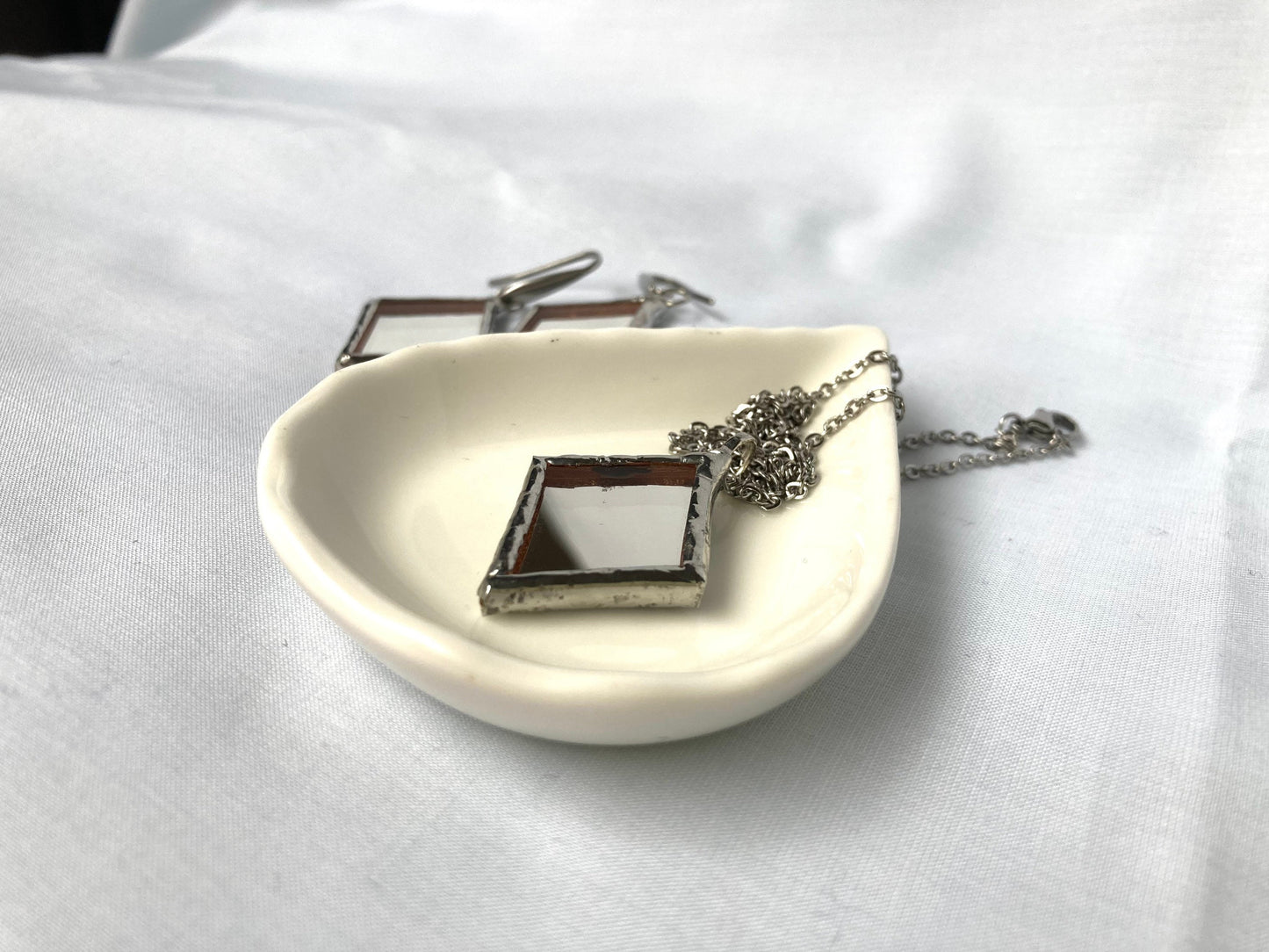 Small Mirror Pendant, Stained glass Necklace, Looking Glass Jewelry, Rhombus mirror pendant