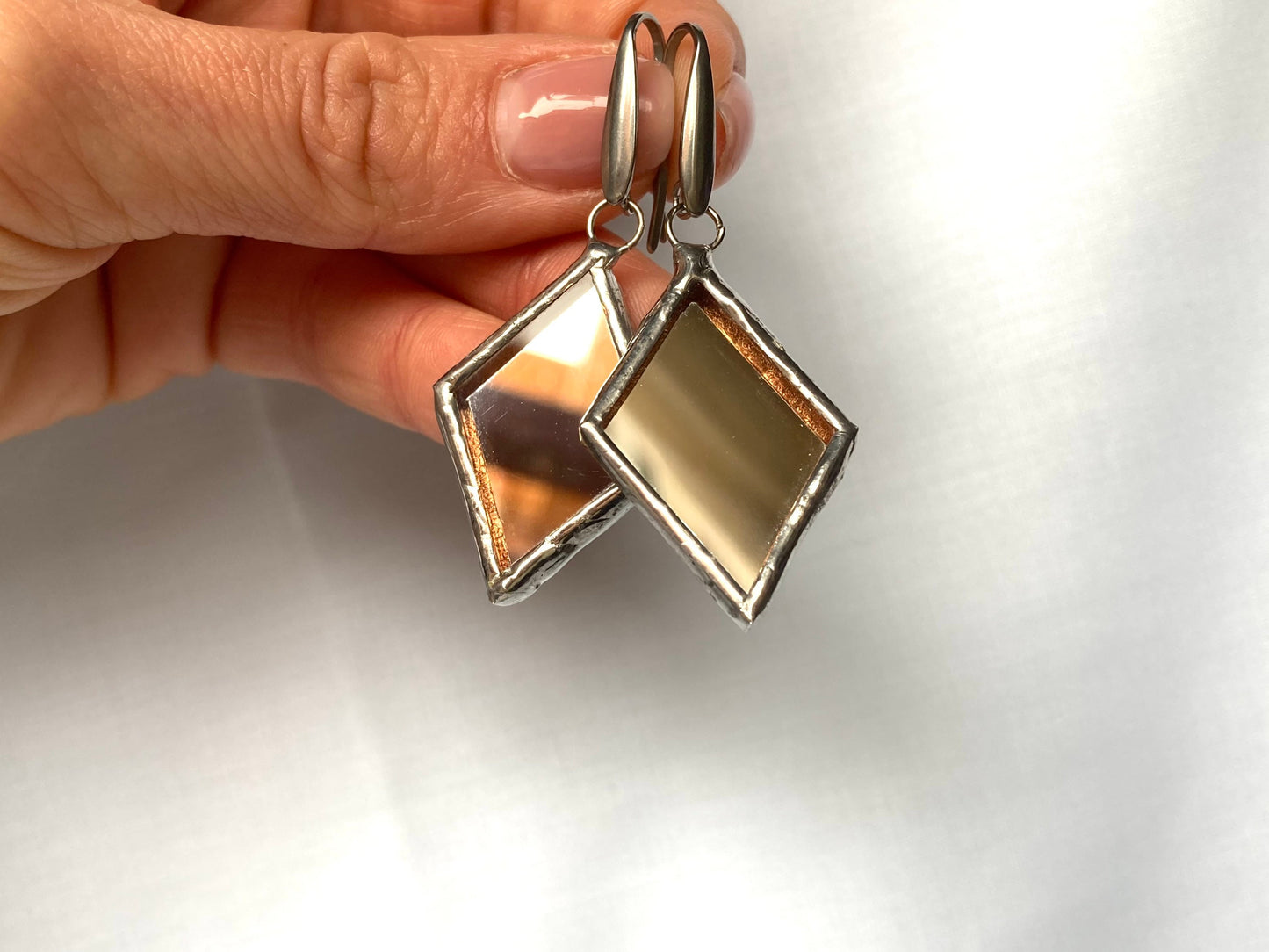 Small Mirror Pendant, Stained glass Necklace, Looking Glass Jewelry, Rhombus mirror pendant