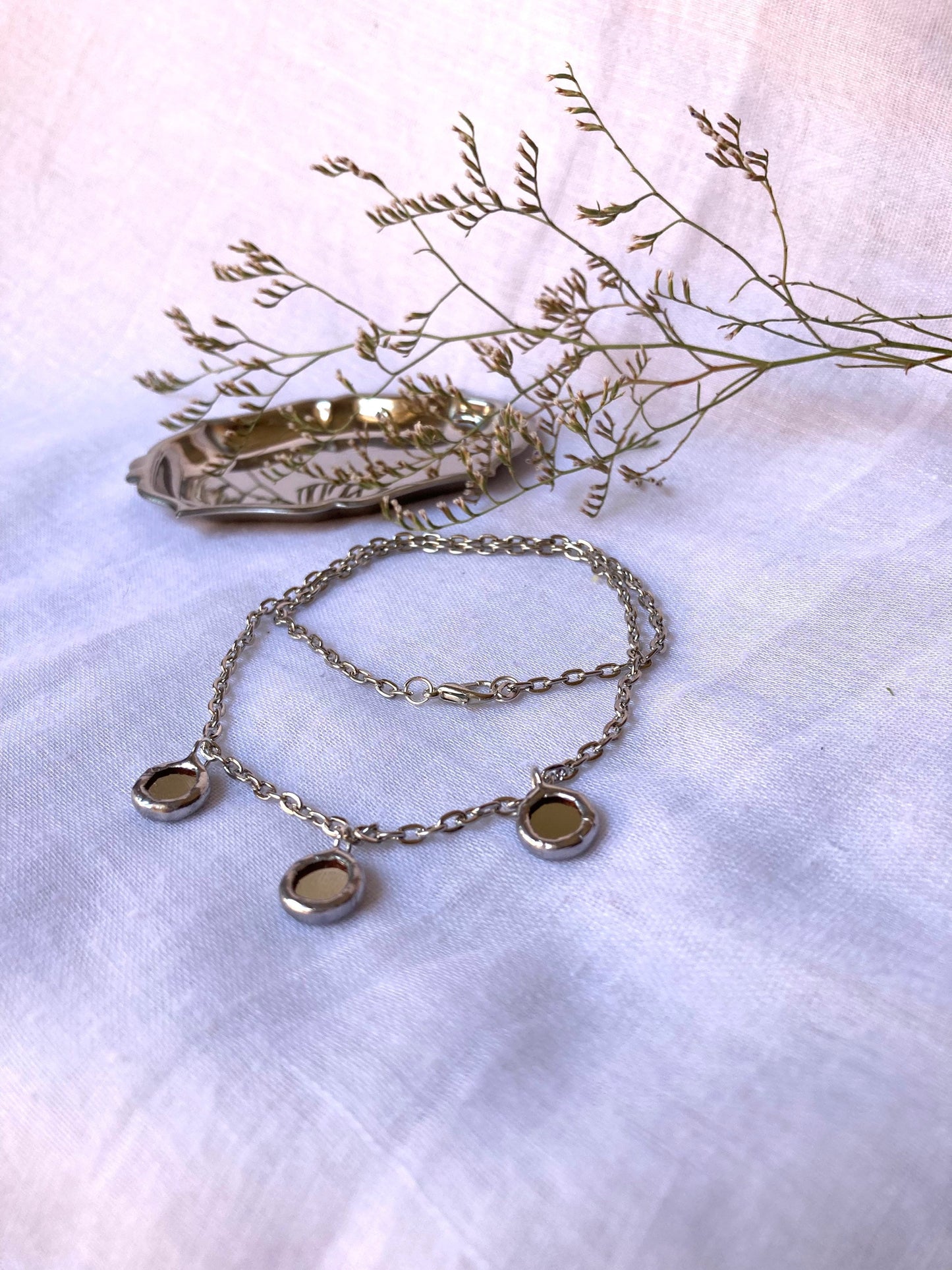 Small Mirrors necklace, 10 mm, Stained glass Necklace, Looking Glass Jewelry, Round mirror necklace