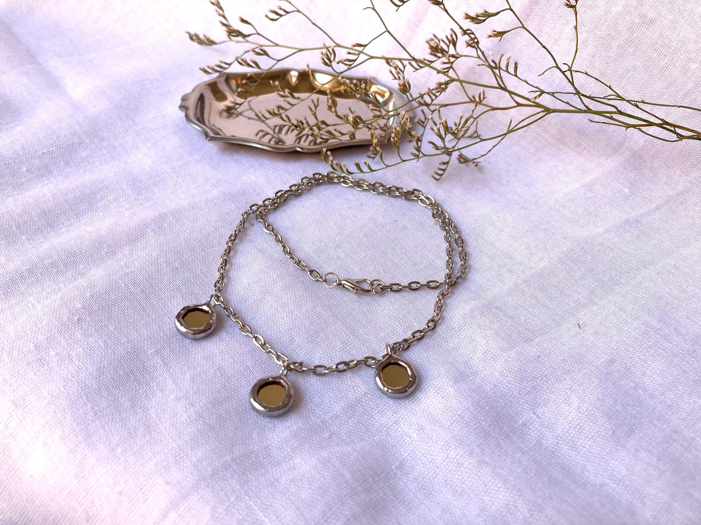 Small Mirrors necklace, 10 mm, Stained glass Necklace, Looking Glass Jewelry, Round mirror necklace