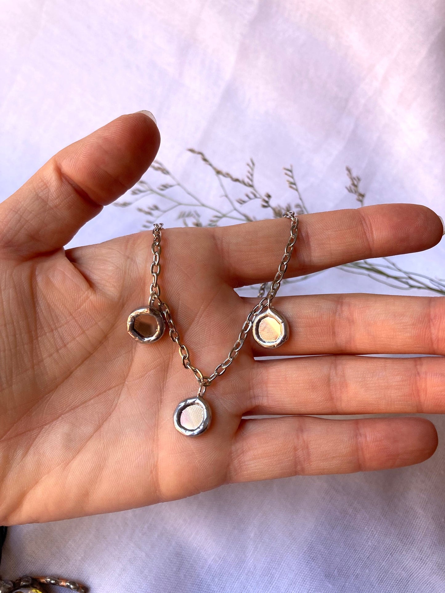 Small Mirrors necklace, 10 mm, Stained glass Necklace, Looking Glass Jewelry, Round mirror necklace