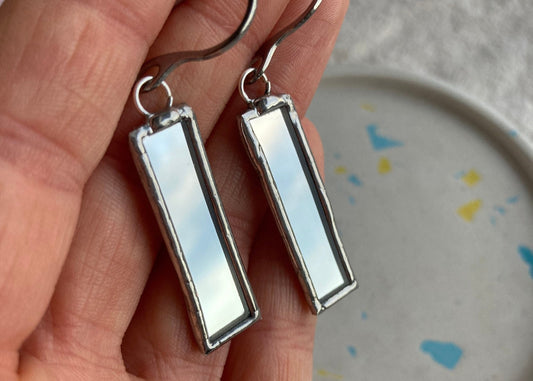 Stained mirror earrings, Minimalist earrings, Stained glass earrings,  Vintage mirrors, Mother’s Day Gift