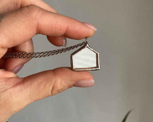 Stained Glass House Mirror Pendant Necklace