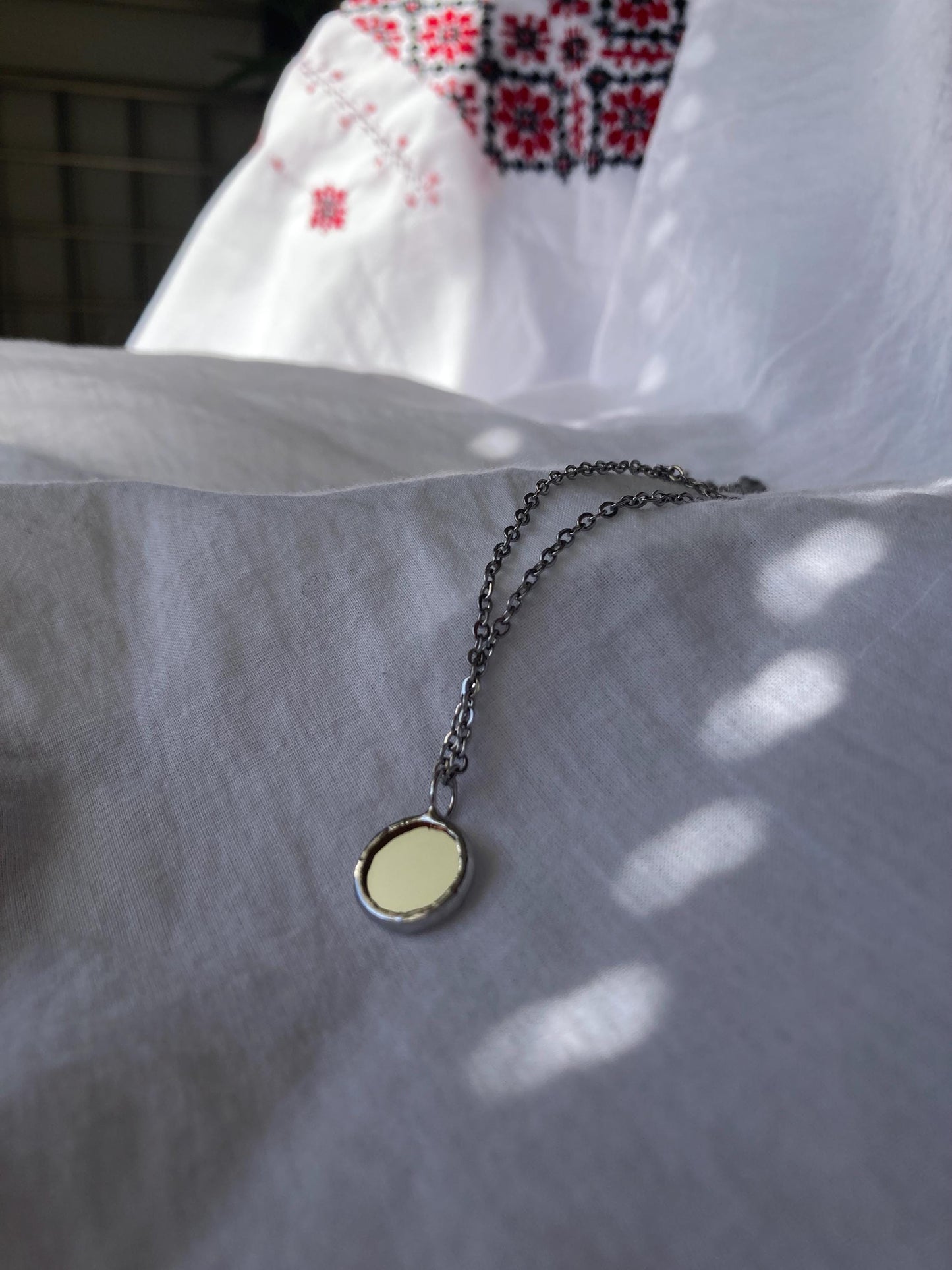 Stained Glass Mirror Necklace: Handmade Double-Sided Pendant