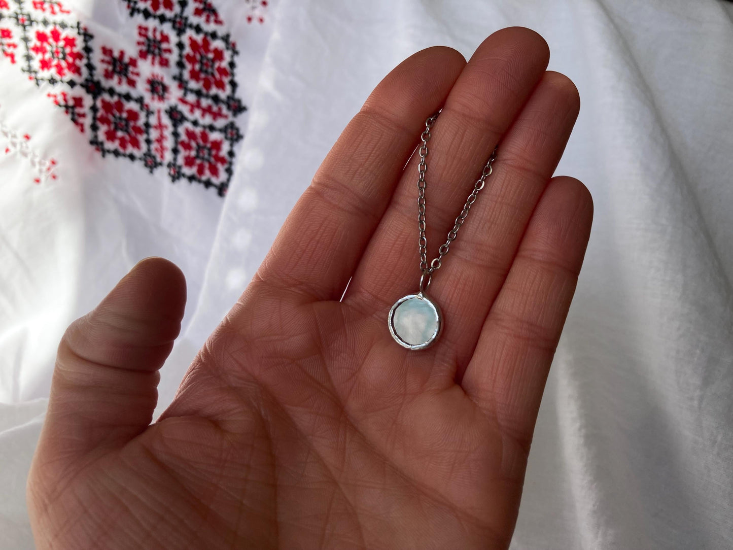 Stained Glass Mirror Necklace: Handmade Double-Sided Pendant