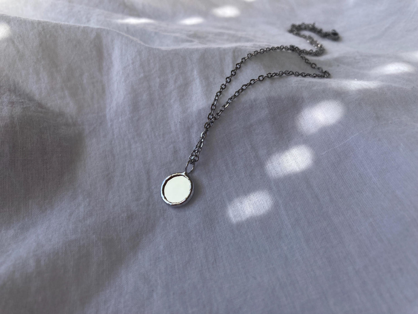 Stained Glass Mirror Necklace: Handmade Double-Sided Pendant