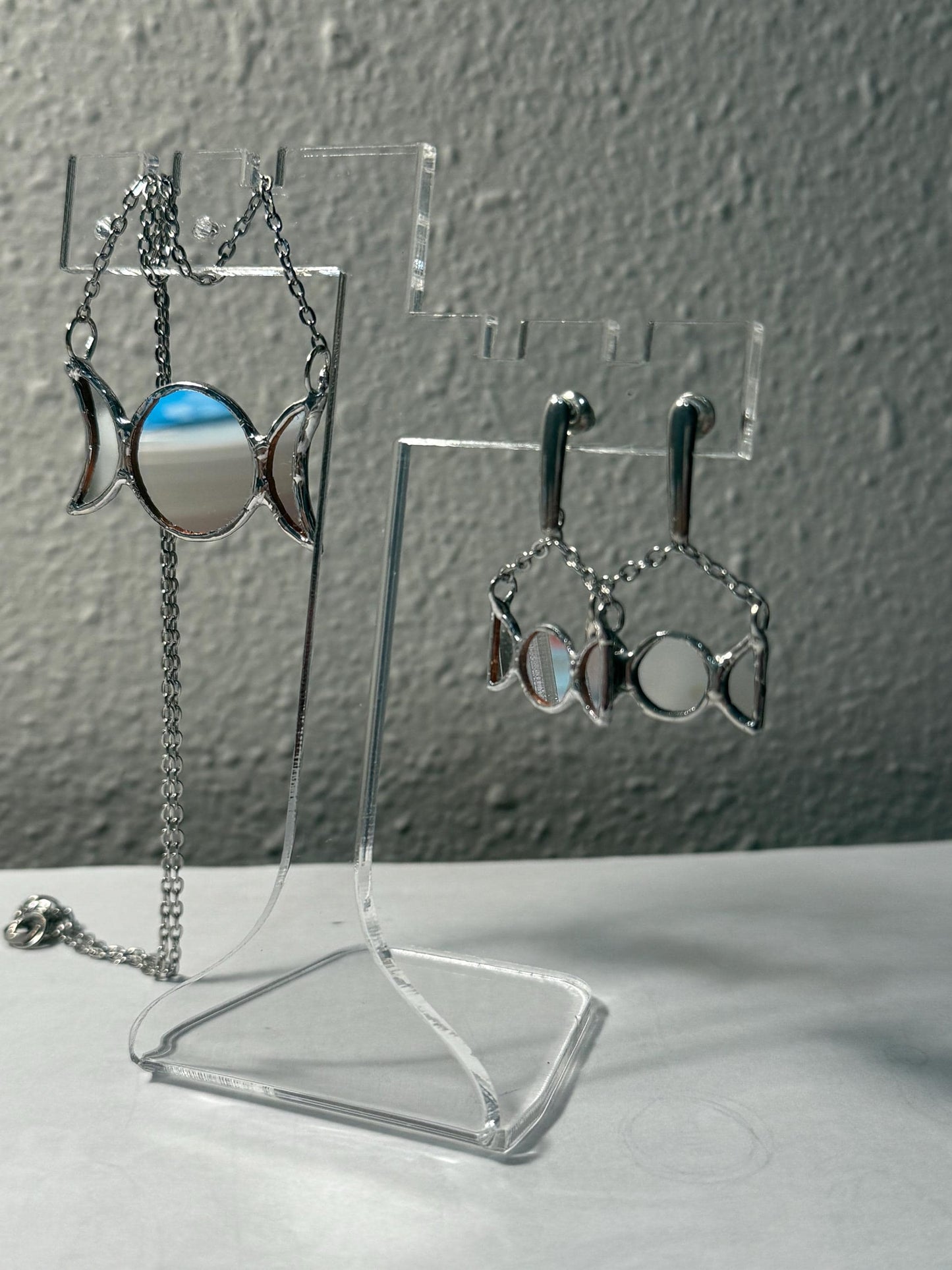 Triple Goddess Mirror Earrings: Neopagan Symbol Jewelry