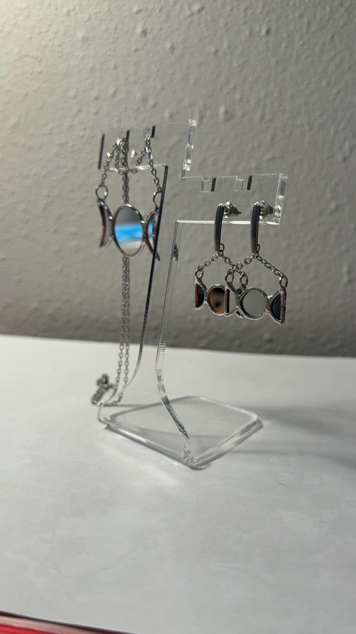 Triple Goddess Mirror Earrings: Neopagan Symbol Jewelry