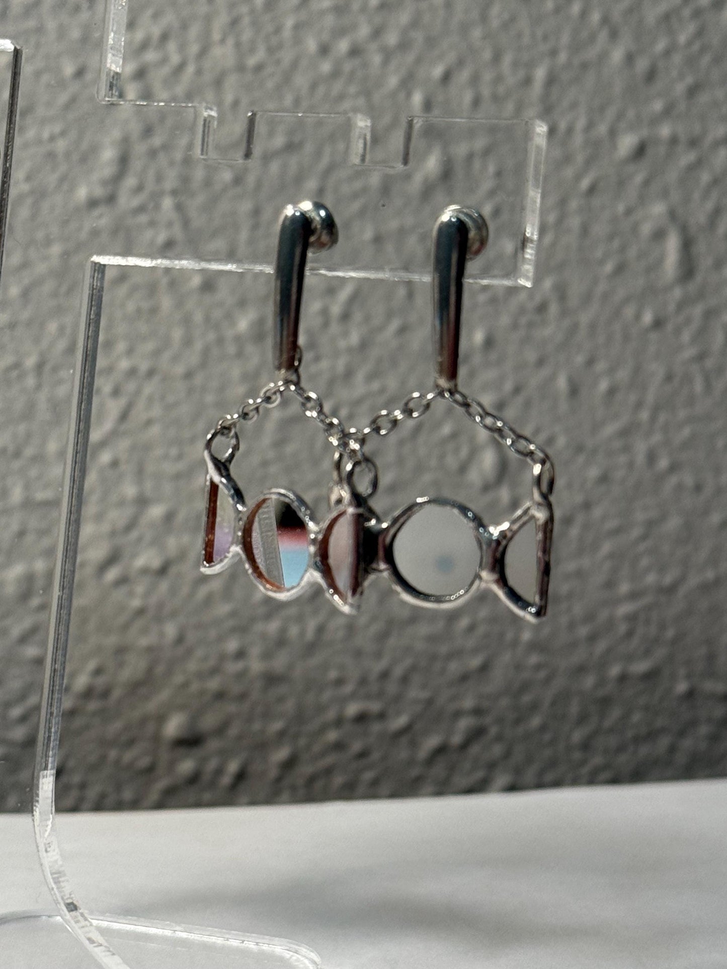Triple Goddess Mirror Earrings: Neopagan Symbol Jewelry