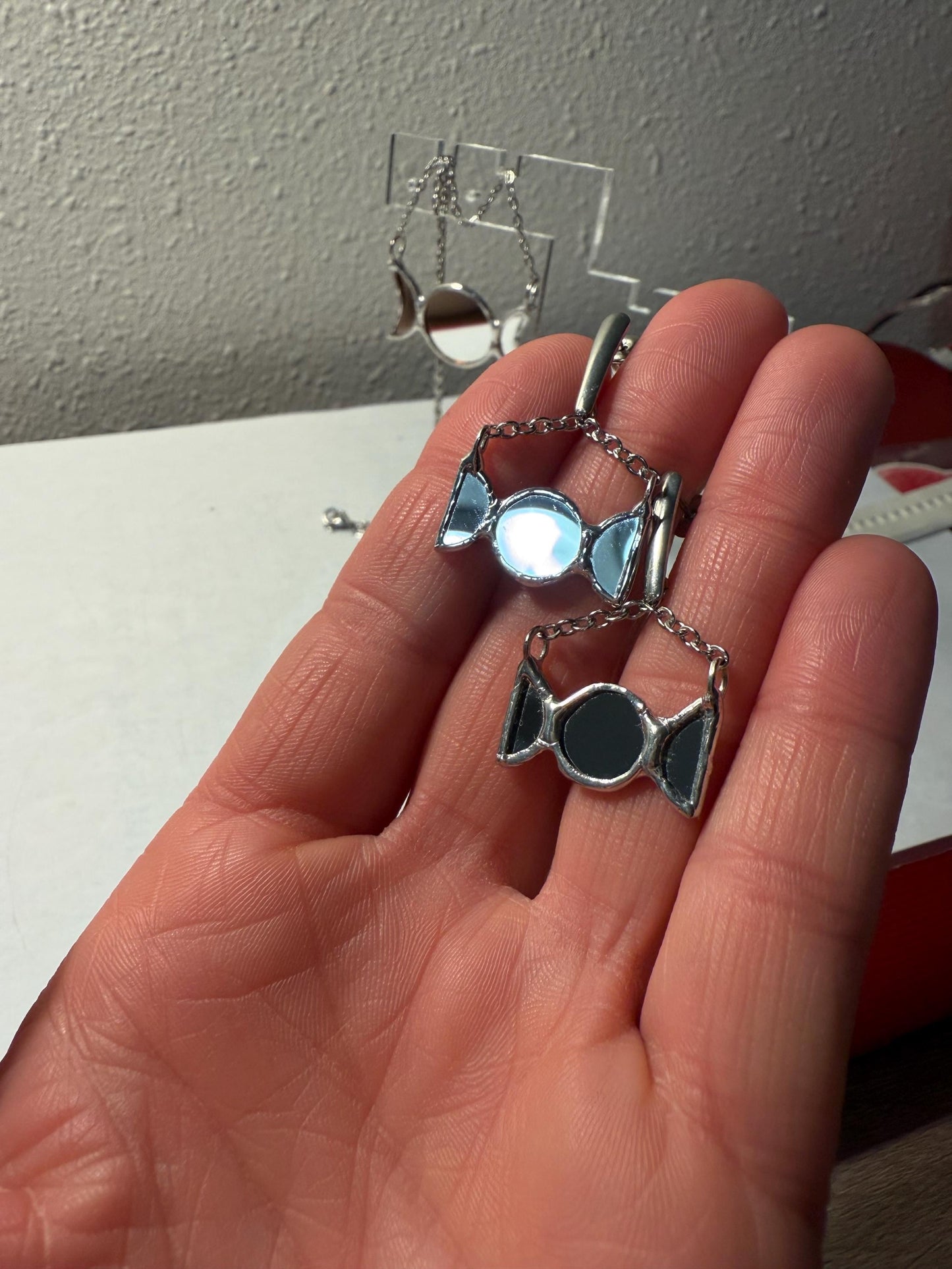 Triple Goddess Mirror Earrings: Neopagan Symbol Jewelry