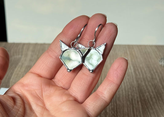 Stained Mirror Fox Earrings, Glass Jewelry, Animal jewelry style – Handmade Fox Head, Cute Animal Earrings