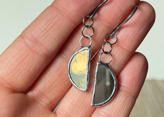 Moons  earrings, Stained glass earrings, Mirror moon earrings, Minimalist earrings, Protection jewelry